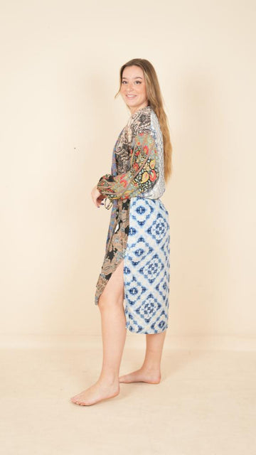 Kimono seda largo con bolsillos