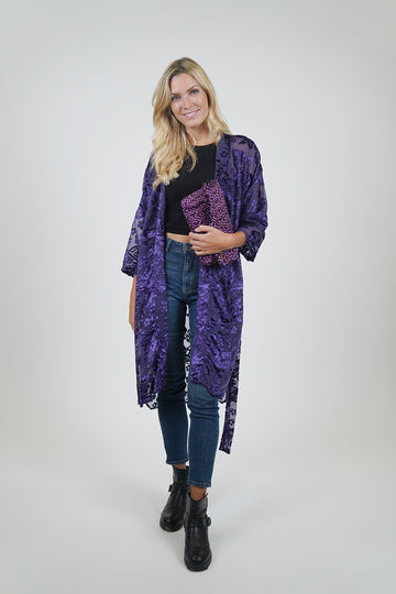 Kimono terciopelo flor