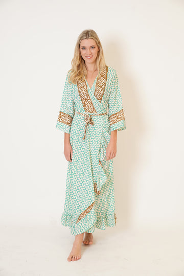 Vestido cruzado de seda con volantes "Étnico"